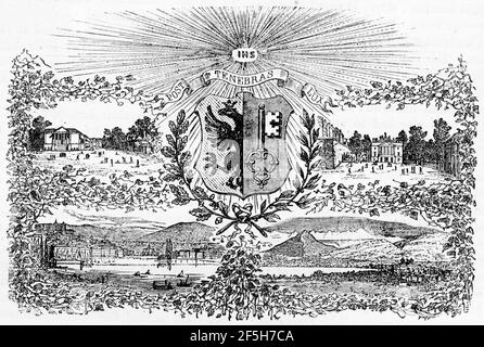 Gravur des Wappens für Genf im 16th. Jahrhundert. Illustration aus "die Geschichte des Protestantismus" von James Aitken Wylie (1808-1890), Pub. 1878 Stockfoto