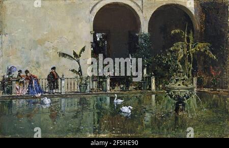 Raimundo Madrazo - Estanque en los jardines del Real Alcazar de Sevilla. Stockfoto