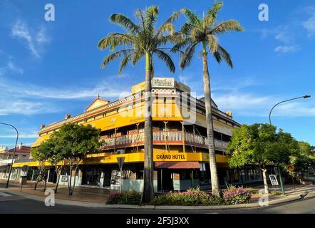 Fassade des Grand Budaberg Hotels, erbaut Anfang des 20th. Jahrhunderts in der Innenstadt von Bundaberg, Queensland, Australien Stockfoto