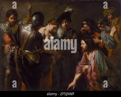 Christus und die Ehebrecherin. Valentin de Boulogne (Französisch, 1591 - 1632) Stockfoto