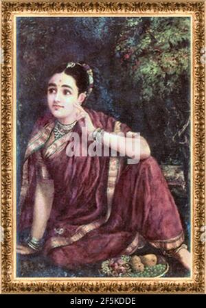 Raja Ravi Varma, Radha Warten auf Krishna (Duplikat). Stockfoto