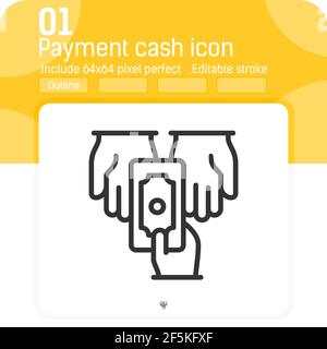Zahlung Cash Hand Vektor-Symbol mit Linie Stil isoliert auf weißem Hintergrund. Grafik Illustration Element Thin Single Icon für ui, ux, Website-Design Stock Vektor