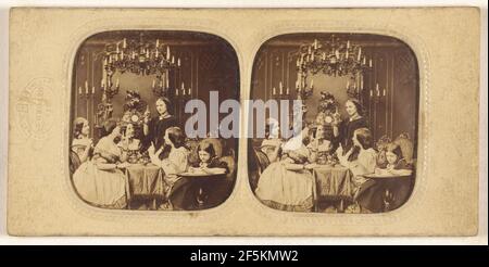 Salon-Szene mit einer Gruppe von Frauen und einem kleinen Mädchen. London Stereoscopic Company (aktiv 1854 - 1890) Stockfoto