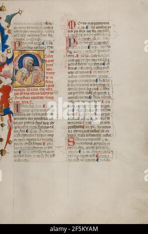 Initial S: Büste Porträt eines Bartmenschen in einem Ermine Kragen. Cristoforo Cortese (Italienisch, aktiv Venedig, Italien 1390 - 1445) Stockfoto