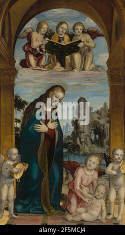 Madonna das Kind anbetend mit musikalischen Engeln. Bernardino Zenale (italienisch, um 1456 - 1526) Stockfoto