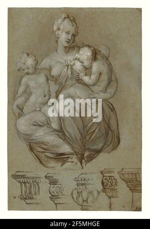 Nächstenliebe und Studien der Entabulaturen (recto); Frieze von Putti (verso). Paolo Farinati (Italienisch, 1524 - 1606) Stockfoto