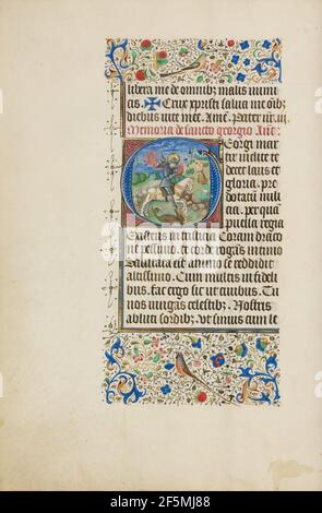 Initial G: Der Heilige Georg und der Drache. Meister der Llangattock Stunden (flämisch, aktiv um 1450 - 1460) Stockfoto