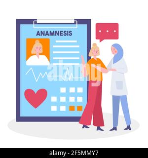 Patientenberatung mit Arzt über Anamnese mit moderner Wohnung Stil Stock Vektor