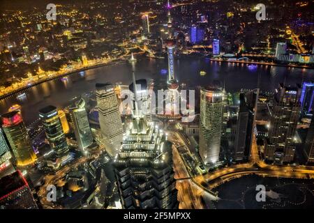 Jinmao und Pearl Towers und Pudong Skyline Stockfoto