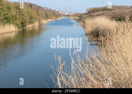 Der Royal Military Canal, Hythe, Kent. Blick Richtung Seabrook. Stockfoto