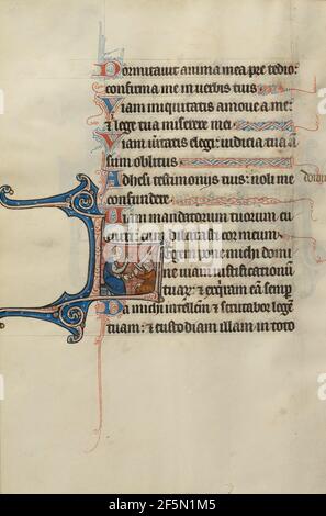 Initial L: Ein Mann, der einem anderen Mann die Treue verflucht. Bute Master (französisch-flämisch, aktiv um 1260 - 1290) Stockfoto