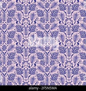 Dschungel in ditsy und milfleur Stile. Silhouetten von Regenwald und Tieren. Stock Vektor