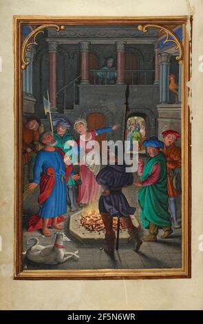 Die Verleugnung des heiligen Petrus. Simon Bening (Flämisch, um 1483 - 1561) Stockfoto