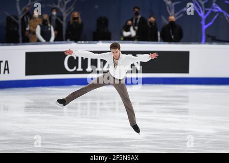 Stockholm, Schweden. März 2021, 27th. Morisi KVITELASHVILI GEO, während des Men Free Program bei den ISU World Figure Skating Championships 2021 im Ericsson Globe, am 27. März 2021 in Stockholm, Schweden. Kredit: Raniero Corbelletti/AFLO/Alamy Live Nachrichten Gutschrift: Aflo Co. Ltd./Alamy Live Nachrichten Stockfoto