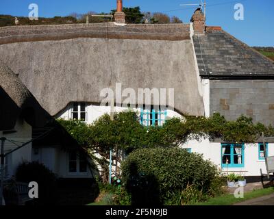 Ferienhäuser, Inner Hope, in der Nähe von Salcombe, South Devon. Stockfoto