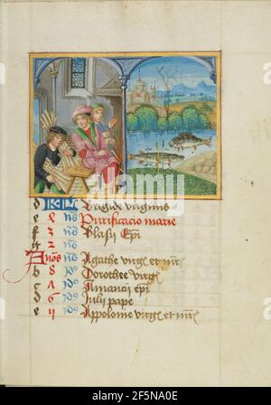 Februar Kalenderseite; Warmhalten; Fische. Unbekannt Stockfoto