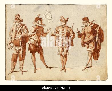 Vier Figuren in Theaterkostüm. Claude Gillot (Französisch, 1673 - 1722) Stockfoto