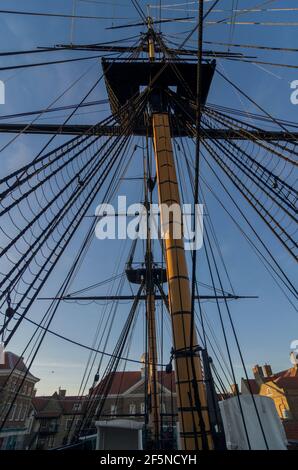 HMS Trincomalee, Großbritanniens ältestes Kriegsschiff, das noch immer im Wasser liegt, im Hartlepool Maritime Experience / National Museum of the Royal Navy (Historic Quay) Stockfoto