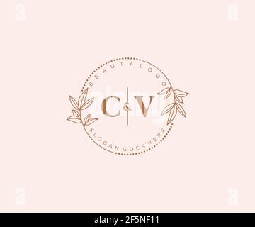 CV Buchstaben schöne florale feminine editierbare vorgefertigte Monoline Logo geeignet für Spa Salon Haut Haar Schönheit Boutique und Kosmetik Unternehmen. Stock Vektor