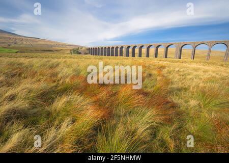 Ribblehead Viaduct oder Batty Moss Rail Viaduct im Ribble Valley von Ribblesdale im Yorkshire Dales National Park, Großbritannien. Stockfoto