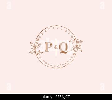 PQ Buchstaben schöne florale feminine editierbare vorgefertigte Monoline Logo geeignet für Spa Salon Haut Haar Schönheit Boutique und Kosmetik Unternehmen. Stock Vektor