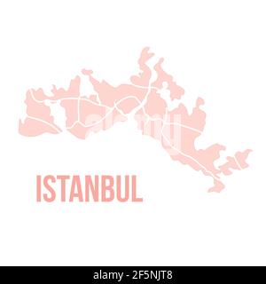 Istanbul Constantinopol Karte Silhouette administrative Teilung, Vektor-Karte isoliert auf weißem Hintergrund. Begrenzungskarte mit Straßen. Detailreiche Abb. Stock Vektor