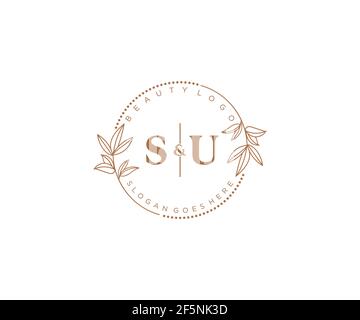 SU Buchstaben schöne florale feminine editierbare vorgefertigte Monoline Logo geeignet für Spa Salon Haut Haar Schönheit Boutique und Kosmetik Unternehmen. Stock Vektor