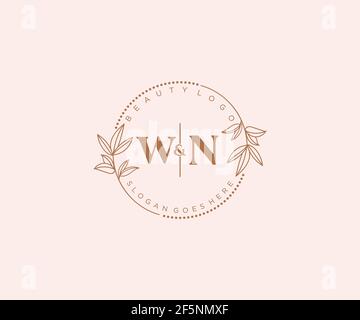 WN Buchstaben schöne florale feminine editierbare vorgefertigte Monoline Logo geeignet für Spa Salon Haut Haar Schönheit Boutique und Kosmetik Unternehmen. Stock Vektor