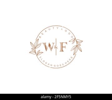 WF Buchstaben schöne florale feminine editierbare vorgefertigte Monoline Logo geeignet für Spa Salon Haut Haar Schönheit Boutique und Kosmetik Unternehmen. Stock Vektor