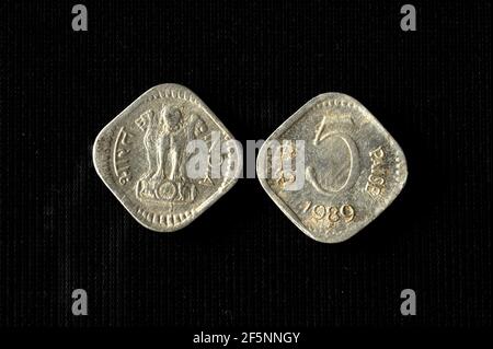 Mumbai Maharashtra Indien Asien März 22 2021 Indische Währung fünf paise 1989 Stockfoto