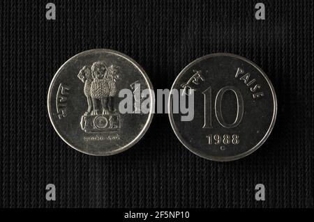 Mumbai Maharashtra Indien Asien März 22 2021 Indische Währung zehn paise 1988 Stockfoto