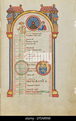 Juni Kalender Seite mit Junius Brutus (?) Und Zodiakalzeichen der Zwillinge. Unbekannt Stockfoto