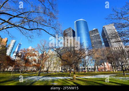 Battery Park im Winter, Lower Manhattan, New York City, USA Stockfoto