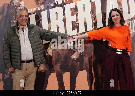 Madrid, Spanien. März 2021, 27th. Andrea Levy nimmt an der Fotocollage des Premierenfilms Libertad bei Cines Proyecciones am 25. März 2021 in Madrid Teil. Foto von ItahisaHernandez/AlterPhotos/ABACAPRESS.COM Credit: Abaca Press/Alamy Live News Stockfoto