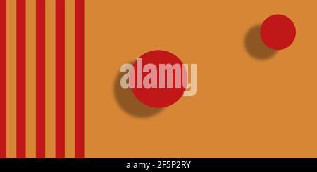 Rote Kreise und Linien auf orangefarbenem Hintergrund. Hintergrundstruktur Stockfoto