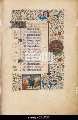Februar Kalenderseite; Warmhalten; Fische. Werkstatt des Bedford-Meisters (Französisch, aktive erste Hälfte des 15th. Jahrhunderts) Stockfoto