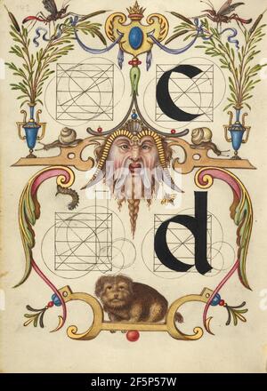 Leitfaden für die Konstruktion der Buchstaben c und d. Joris Hoefnagel (Flämisch / Ungarisch, 1542 - 1600) Stockfoto