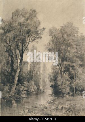 Schloss mit Blick auf einen Fluss. Maxime Lalanne (Französisch, 1827 - 1886) Stockfoto