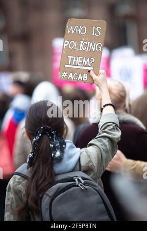 MANCHESTER, Großbritannien der Protest "Kill the Bill" auf dem Petersplatz im Stadtzentrum von Manchester am Samstag, 27th. März 2021. (Kredit: Pat Scaasi - MI Nachrichten) Kredit: MI Nachrichten & Sport /Alamy Live Nachrichten Stockfoto