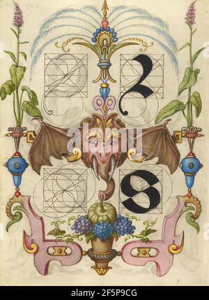 Leitfaden für die Konstruktion der Buchstaben r und s. Joris Hoefnagel (Flämisch / Ungarisch, 1542 - 1600) Stockfoto