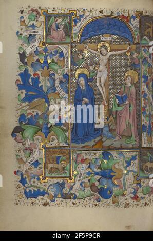 Die Kreuzigung. Meister von Guillebert de Mets (Flämisch, aktiv um 1410 - 1450) Stockfoto