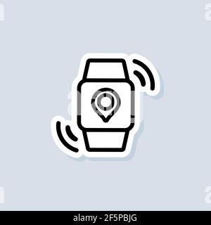 Smart Watch mit Pinpoint Location Aufkleber. Transportplan mobile App Benachrichtigung Nachtmodus. Ankunftszeit auf dem Bildschirm. GPS-Tag auf Smartwatch Stock Vektor