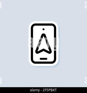 Aufkleber Navigation und Smartphone. GPS-Kartennavigation, Smartphone-Kartenanwendung und Lokalisierung auf dem Bildschirm. Vektor auf isoliertem Hintergrund. EPS 10. Stock Vektor