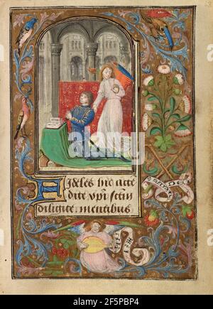 Karl der Kühne präsentiert von einem Engel. Lieven van Lathem (Flämisch, um 1430 - 1493) Stockfoto