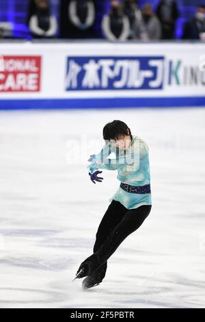 Stockholm, Schweden. März 2021, 27th. Yuzuru HANYU JPN, während des Men Free Program bei den ISU World Figure Skating Championships 2021 im Ericsson Globe, am 27. März 2021 in Stockholm, Schweden. Kredit: Raniero Corbelletti/AFLO/Alamy Live Nachrichten Gutschrift: Aflo Co. Ltd./Alamy Live Nachrichten Stockfoto