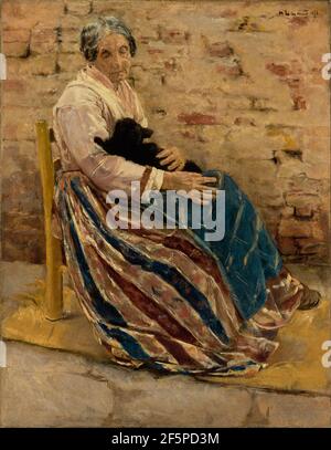 Eine alte Frau mit Kat. Max Liebermann (Deutsch, 1847 - 1935) Stockfoto