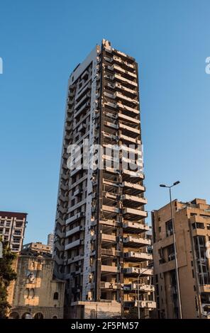 Zerstörte Gebäude aus der Beirut Port Explosion Libanon Stockfoto