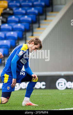 LONDON, GROSSBRITANNIEN. MÄRZ 27th Joe Pigott von AFC Wimbledon Gesten während der Sky Bet League 1 Spiel zwischen AFC Wimbledon und Northampton Town in der Plough Lane, Wimbledon am Samstag, 27th. März 2021. (Quelle: Federico Maranesi) Quelle: MI News & Sport /Alamy Live News Stockfoto