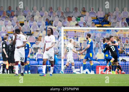 LONDON, GROSSBRITANNIEN. MÄRZ 27th Northampton Kader bedauert während der Sky Bet League 1 Spiel zwischen AFC Wimbledon und Northampton Town in der Plough Lane, Wimbledon am Samstag, 27th. März 2021. (Quelle: Federico Maranesi) Quelle: MI News & Sport /Alamy Live News Stockfoto