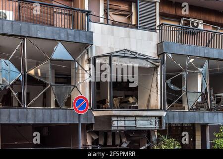 Zerstörte Gebäude aus der Beirut Port Explosion Libanon Stockfoto